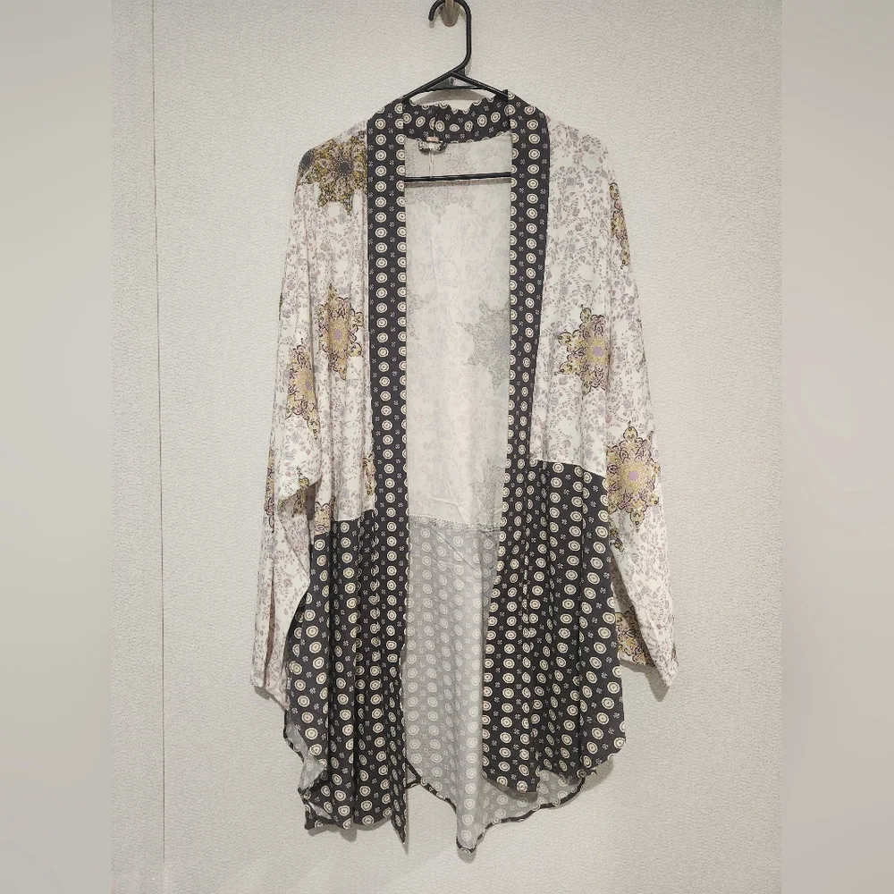 Free People Forget Me Knot Tie Front Kimono Floral Large
